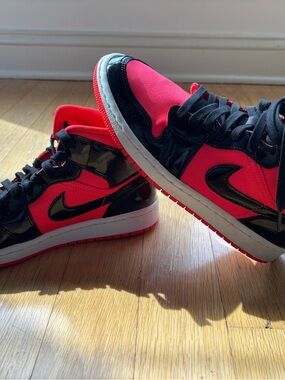 Air Jordan 1s, Infrared and Black High-Top Sneakers